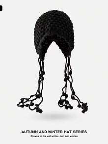 1顶女士针织帽，多功能流苏保暖头饰，复古红色头巾式帽子 - 彩色 - 查看 5