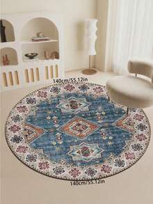1pc 2D Bohemian Style Flat Design Carpet, Suitable For Bedroom, Outdoor And Indoor Use, Round Floor Mat, Fit For Living Room, Study, Bathroom, Indoor Decoration, Washable Area Rug, Home Decor Carpet