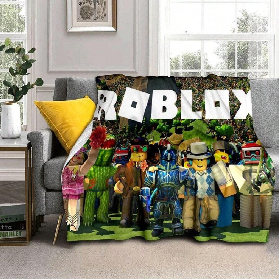3D R-Robloxs Cartoon Game Flannel Blanket Soft Warm Throw Blanket For Bed Bedroom Room Living Room Travel Camping Picnic Gift(37).Jpg - trắng - Xem 1