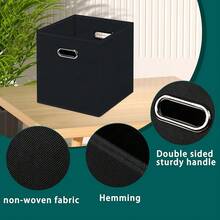Black Foldable Storage Cubes Bins, Fabric Storage Box Cubes Organizer Baskets With Dual Handles For Home Organizer,Set Of 6,(Black) - 黑色的 - 查看 8