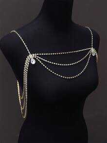 1件优雅水钻肩链，新娘婚礼派对礼服配饰，时尚女士珠宝 - 金色 - 查看 2