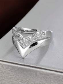 1pc Super Cool V-Shaped Wide Band Ring,Delicate Cubic Zirconia Women Ring ,Doulbe Layered Women Fashion Jewelry,Perfect Gift For Girlfriend/Best Friends And Valentine's Day ,Mothers Day - Style a - View 15