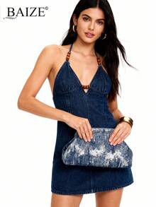 ENBEI BAIZE 2026 优雅牛仔亮片女士手拿包 - 大容量化妆包，Y2K 春季风格钱包，优雅女士手拿包，钱包，假日必备，耐用，女孩度假旅行钱包，女士钱包，时尚复古女士包，优雅女士钱包，完美搭配女士春季服装，母亲节礼物，情人节礼物，婚礼季服装配饰 - 彩色 - 查看 7