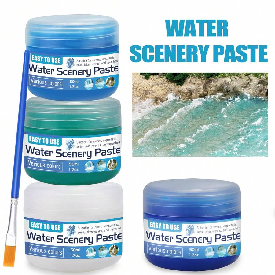 50毫升逼真水效果膏 - 重型塑料水凝胶，适用于立体模型、微缩模型、比例模型 - 适用于河流、海洋、湖泊、静态场景 - 适用于战争游戏、娃娃屋、水族馆模型。