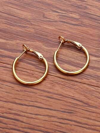 1 Pair Fashionable 2cm Stainless Steel Hoop Earrings For Women