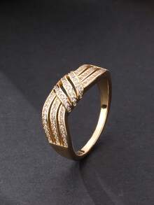1pc Minimalist Vintage Woven Knot Design Gold-Plated Ring With Cubic Zirconia, Suitable For Wedding, Engagement, Daily Wear, Gift For Girlfriend, Family, Ramadan Celebration, Eid Al-Fitr Gift - Knot - View 2