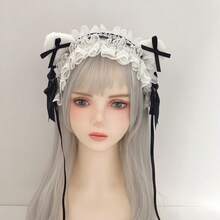 1pc Multi-Color Cat Ear Headband, Cute Japanese Style KC Lace Headdress, Detachable Ear Decor For Women