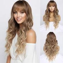 Wellenförmige lange Ombre blonde Perücke mit für Frauen, dunkle Wurzeln, lange Locken, blonde Damenperücken mit und dunklen Wurzeln für den Alltag und Partys, lange wellige schmutzige blonde Perücke (66) - Ombré-Blond - Übersicht 11