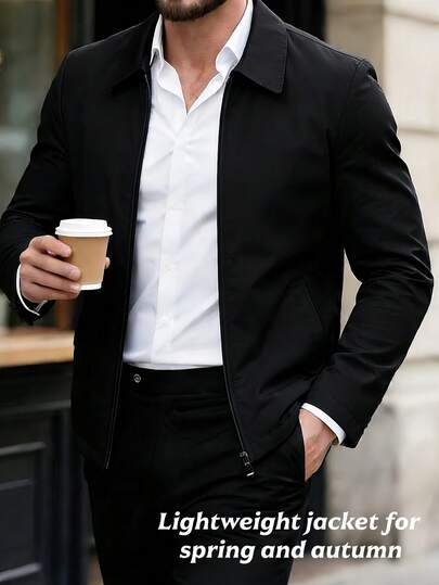 1pc Men's Casual Turndown Collar Jacket, Business Gentleman Casual Jacket Top For Spring & Autumn, Business Formal Style