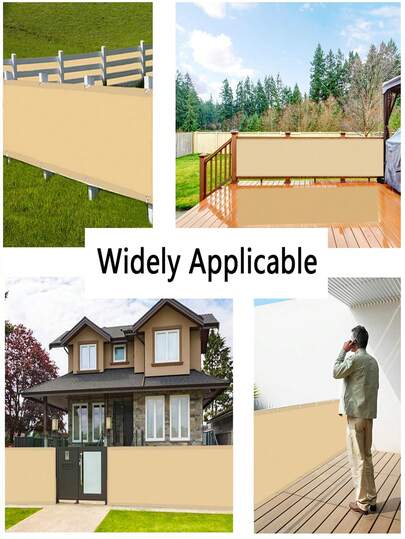 不透明隐私围栏，防水阳台隐私屏风罩 - 防紫外线，适用于公寓栏杆、户外露台、平台、门廊（米色）