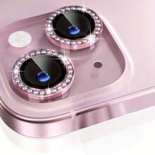 9H钢化玻璃相机镜头保护膜，带闪亮金属环装饰（水晶粉），适用于 11-15 Pro Max，生日、送给家人、朋友的礼物
