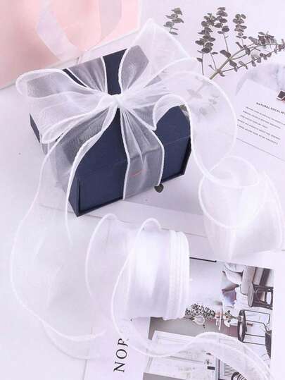 1卷/2卷/4卷/6卷半透明欧根纱丝带卷，适用于花束、礼品包装、蛋糕装饰、婚礼、装饰蝴蝶结、节日派对装饰