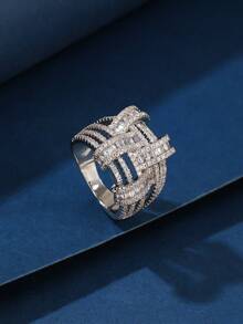 1pc Copper Material Fashionable Charm Zirconia Inlaid Unisex Ring, Suitable For Gift, Women's Holiday And Daily Wear - 21027-1 - View 13