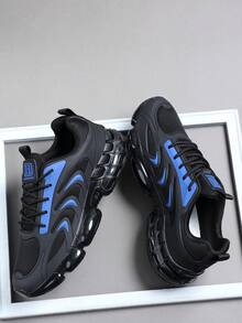 时尚休闲男鞋，经典时尚男士运动鞋系带跑步鞋，个性化男士运动鞋街头休闲鞋 - 藍色 - 查看 1