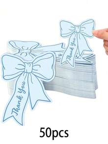 50张粉色蝴蝶结迷你感谢卡，蝴蝶结商务感谢卡，适用于商务、周年纪念、派对、洗礼、毕业典礼、节日、生日、感恩节、教师节等场合，表达对宾客、朋友和家人的感激之情，感谢标签 - 彩色 - 查看 12