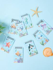8pcs Mini Ocean Animal Spiral Notebooks, Cartoon Sea Creature Memo Pads, Tear-Off Notepads, Portable Pocket Mini Notebooks, Birthday Party Small Gifts, Ocean Theme Party Favors, Baby Shower Decorations, Gender Reveal Party Supplies, Birthday Gifts, Suitable For Daily Use, Student Gifts, Back To School Prizes, Party Favors, Underwater Party Supplies, Party Giveaways - Marine Animals - View 8