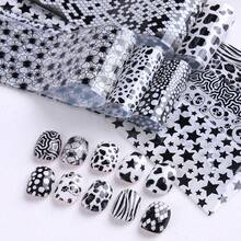 Leopard Print Nail Transfer Stickers, Sexy Retro Nail Stickers With Flower, Heart, And Star Patterns, Holographic Nail Art Paper Transfer Foil Nail Stickers.