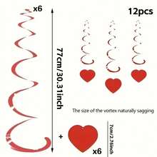 12pcs Heart Spiral Hanging Decorations, Suitable For Wedding Anniversary, Valentine's Day Surprise Party, Ceiling Decor, Romantic Atmosphere Props, High-Quality Scene Embellishment - Red - View 6