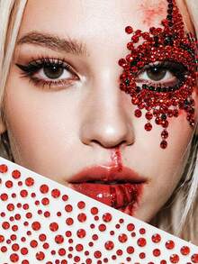 2 miếng dán đá quý màu đỏ lấp lánh, thích hợp cho các bữa tiệc khiêu vũ, trang điểm, trang trí đá quý, phong cách Y2K, trang sức tự làm cho mắt và mặt tại lễ hội âm nhạc, quà tặng ngày Valentine. - Đỏ - Xem 5