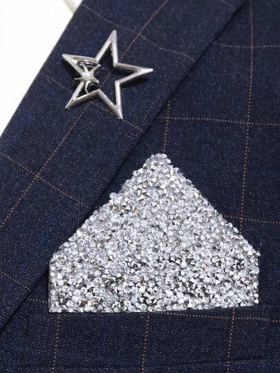 Fashionable Men's Rhinestone Shiny Pocket Square For Wedding, Party, Banquet, Stage Suit Formal Wear Accessory, Instant Pocket Square