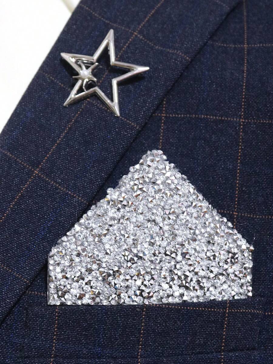 Fashionable Men's Rhinestone Shiny Pocket Square For Wedding, Party, Banquet, Stage Suit Formal Wear Accessory, Instant Pocket Square - Multicolor - View 1