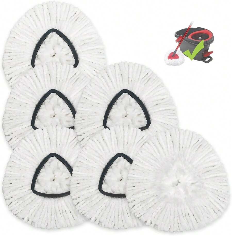6 Pack Spin Mop Replacement Heads Compatible For Oceda EasyWring 1 Tank Bucket System, Microfiber Mop Replace Head Refills For Hardwood Floor Cleaning (Not For 2 Tank) - 白色 - 查看 1