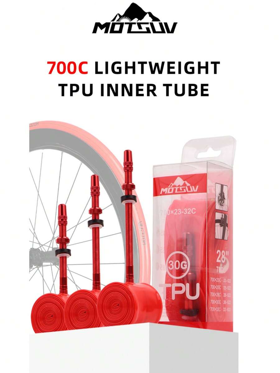 2pcs MOTSUV Ultra-Light TPU Road Bike Inner Tubes, 700c 23-32C, Presta Valve Aluminum Alloy Stem - Multicolor - View 1