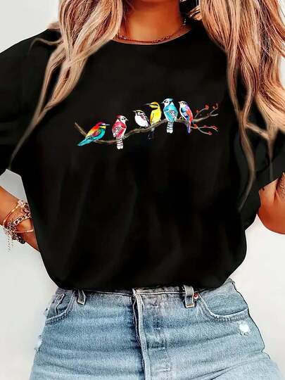 100% Cotton Birds On A Branch - Birding Bird Watching Bird Watcher T-Shirt Graphic T-Shirts For Men And Women, Casual Printed Short-Sleeved Women's Tops, Women's Clothing