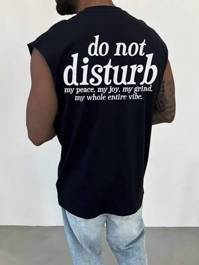 플러스 사이즈 남성 캐주얼 다용도 영어 슬로건 그래픽 프린트 탱크 탑, 여름