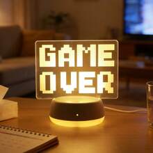 1 chiếc đèn ngủ để bàn có chữ "GAME OVER", dùng nguồn USB, trang trí bàn làm việc hiện đại, thích hợp làm quà sinh nhật/Giáng sinh cho game thủ, trang trí phòng ngủ hoặc phòng chơi game - phụ kiện phòng chơi game thú vị, đèn dùng nguồn USB. - Chữ in hoa - Xem 11