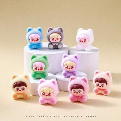 Mattel 5pcs/9pcs Cute Flocked Cat Figurines - Car Decor, Desktop Miniature Ornaments, DIY Desk Decor, Best Small Gift For Holiday Party