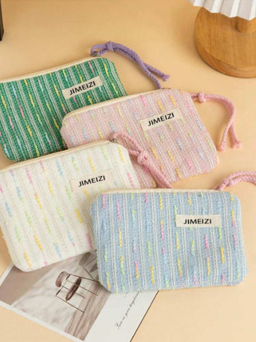 1 chiếc túi đựng mỹ phẩm bằng vải canvas kẻ sọc dễ thương có khóa kéo, quà tặng cho nữ, quà Giáng sinh.