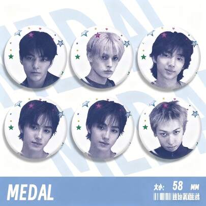 1枚58毫米人物主题圆形奖章/徽章 - 星形和心形装饰粉丝支持胸针，可用于背包和服装装饰