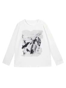 Women's Casual Long Sleeve T-Shirt With Tie-Dye Print, Autumn - White - View 5