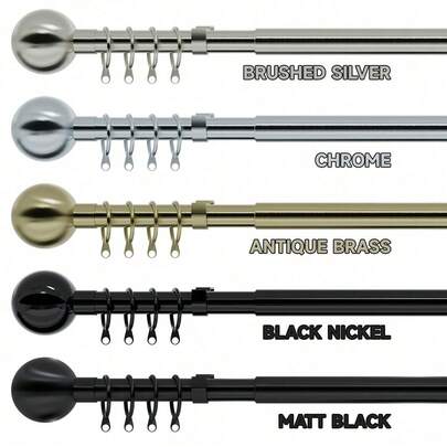 Curtain Pole Extendable Metal Chrome 28mm With Finials Rings Hooks Rod Fittings