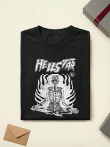Hell Star Reach Inner Peace Graphic Tee Unisex Couple Matching Boyfriend Style Reach Your Inner Peace Text Double Sided Print Flame Head Profile Y2K Grunge Summer Outfits Cotton Graphic Tees Men Oversized T Shirt Summer Clothes Men Winter Clothes - màu đen - Xem 3
