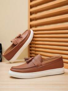 男士平底套脚乐福鞋，轻便休闲风格，带流苏装饰 - 棕色 - 查看 3