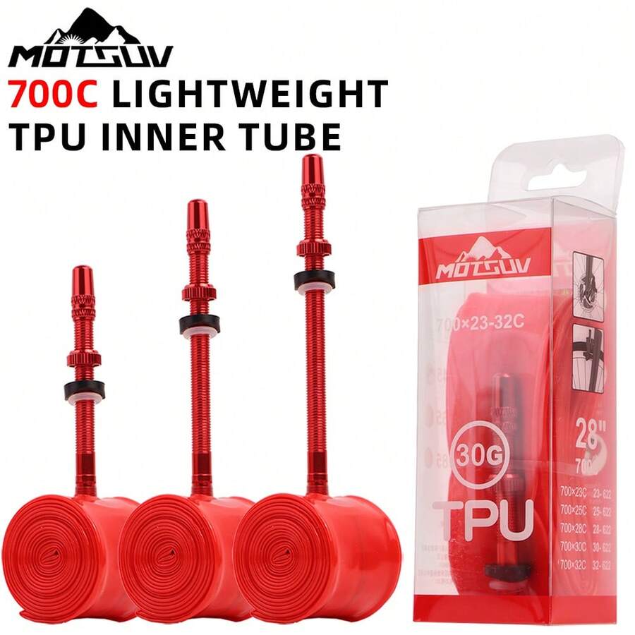 MOTSUV Road Bike TPU Inner Tube 700*23-32C Aluminum Alloy 45/65/85mm Presta Valve Ultralight Cycling Tire Tube Red - Multicolor - View 1