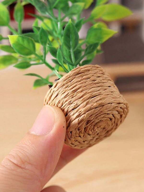 1pc Artificial Mini Green Plant Decor, Mini Potted Plant, Mini Model Doll House Accessory, Miniature Model