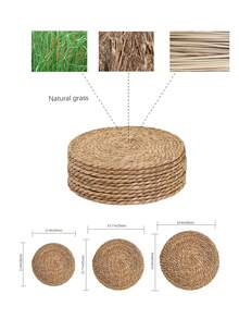 4pcs Mini Succulent Plant Pot Set, Woven Straw Planter, 10.2 Inch Diameter, Decorated With Seaweed Rope, Suitable For Desk, Dorm, And Office Decor. The Planter Can Also Be Used For Home Decor, Landscape Decor, Party And Holiday Decor, Birthday Party Decor. - Multicolor - View 4