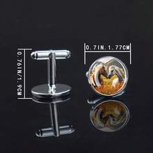 1 Pair Horse Pattern Metal Alloy Cufflinks, Glass Inlaid Horse Design, Fashionable Animal Decor Gift - Style - View 3