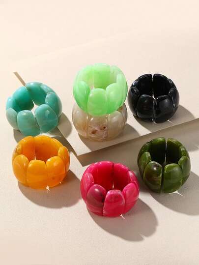 1pc New Elastic Thickened Bracelet Resin Geometric Tie Dye Bangle Bracelet Cuff, Vintage Bohemian Elegant Charm Beaded Bracelet Bangle, Fashion Jewelry Gift For Women, Girls, Ladies, Suitable For Daily Wear, Party, Travel