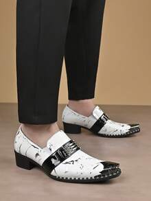 QRLQRL 1双男士尖头金属扣装饰PU皮鞋面橡胶鞋底休闲鞋，适合休闲场合 - 白色 - 查看 3