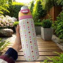 0walla 32oz Insulated Water Bottle Features A Vibrant Printed Design, Making It Stylish And Attractive. It Keeps Beverages Hot Or Cold For Up To 24 Hours. The Bottle Features A One-Touch Opening And A Built-In Straw, Offering Two Ways To Drink. A Convenient Handle Makes It Easy To Carry. The Large Capacity Meets Your Daily Hydration Needs, Making It A Fashionable And Practical Water Bottle Perfect For Commuting, Work, And School. - Coral Pink - View 4