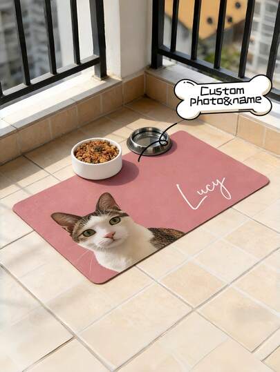 1pc Customized Pet Feeding Mat - Personalized Dog Or Cat Name & Photo Placemat, Waterproof Bowl Pad, Cute Pet Feeding Accessory, Perfect Gift For New Puppy, Birthday, Valentine's Day