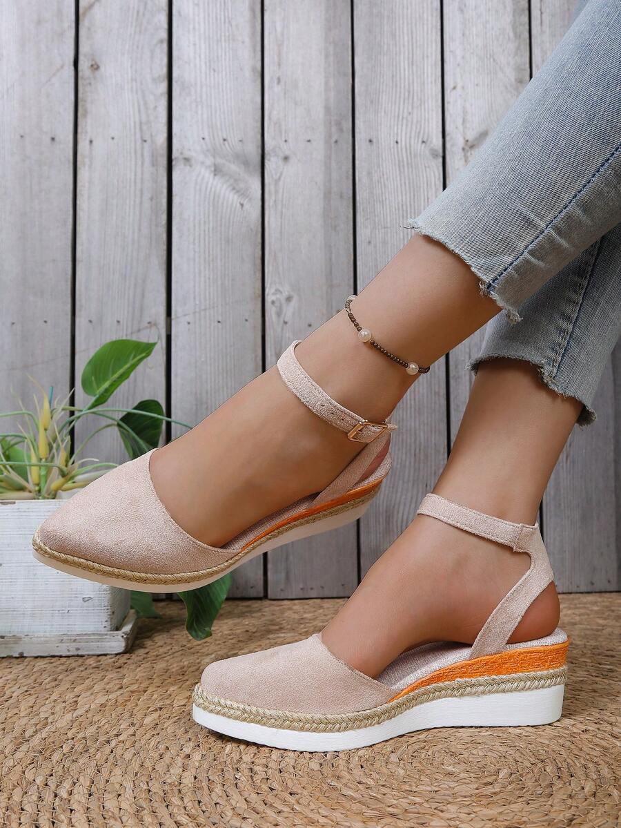 Giày sandal đế xuồng nữ, mẫu giày casual mới năm 2026 kiểu Âu và Mỹ, giày cao gót đế dày kiểu slip-on. - Màu be - Xem 1