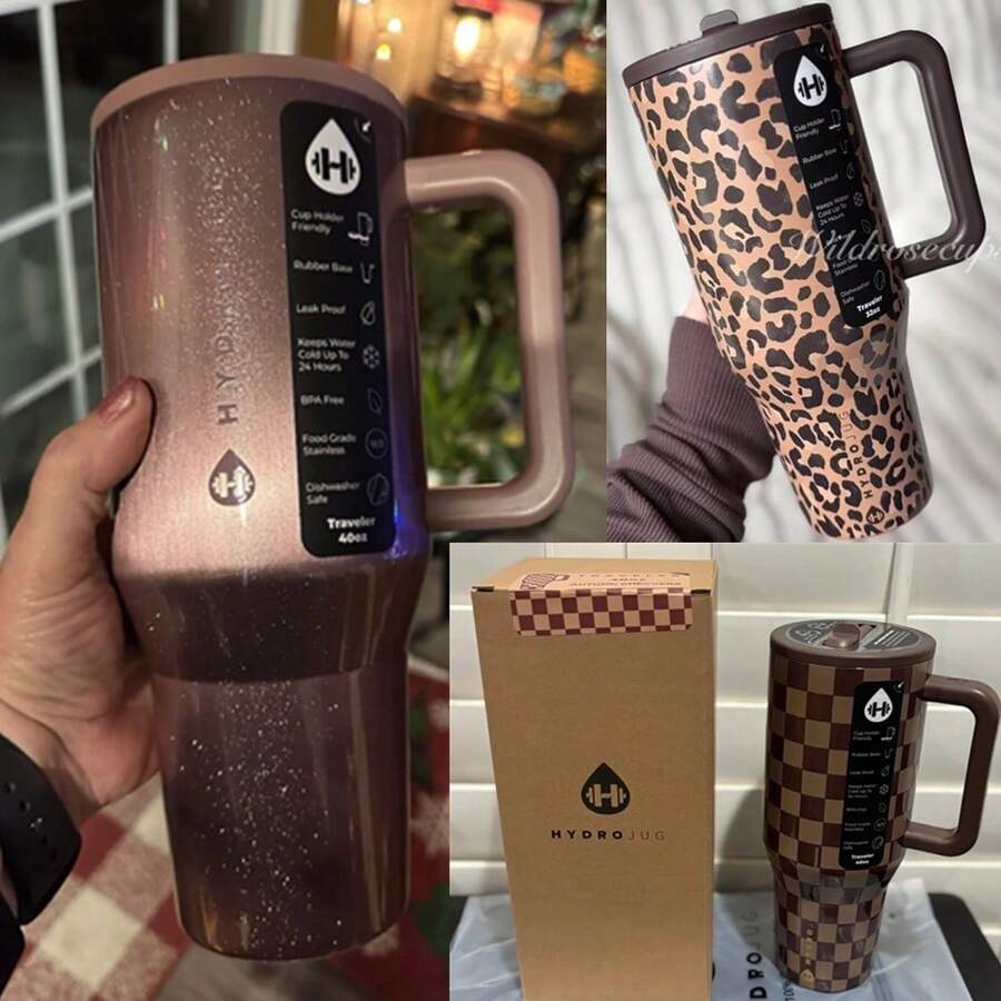 HydrojugTraveler 32 Oz/40 Oz Water Bottle With Handle & Flip Straw - Fits In Cup Holder, Leak Resistant Tumbler-Reusable Insulated Stainless Steel & Rubber Base - Gifts For Women & Men