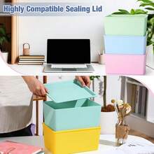 8 piezas de cajas de almacenamiento con tapas, pequeños contenedores de almacenamiento de plástico, cestas de almacenamiento apilables, cajas organizadoras lindas para organizar estantes (colores surtidos) - Color mixto - Ver 5