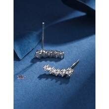 1pair Small Cubic Zirconia Inlaid Meteor Shaped Minimalist Curved Stud Earrings - 黃金 - 查看 2