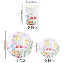 Blumenmuster Einweg-Geschirr Set, 18/23 cm Party Teller, Einweg Pappteller und Becher geeignet für Feiertage, Hochzeiten, Verlobungen, Geburtstage, Partys, Feierlichkeiten - Verschiedenfarbig - Übersicht 9